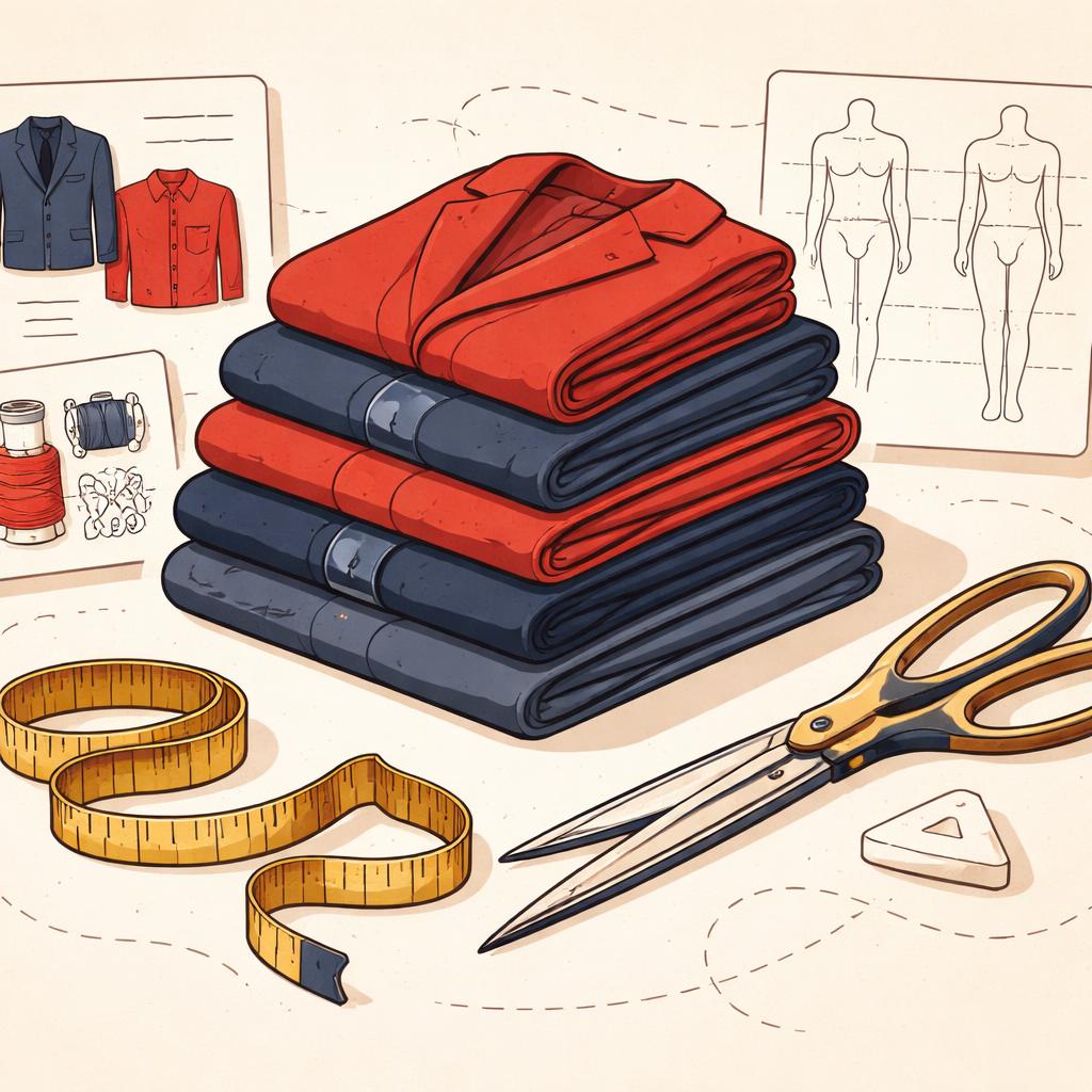 Professional tools for professional sizing results Tailor tools and folded clothes